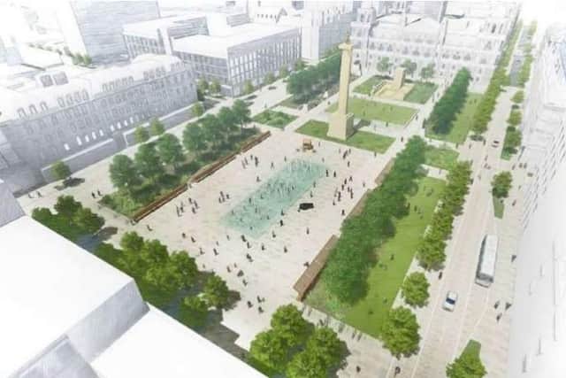 The redesign could see a water feature and the return of trees to the city centre square