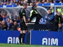 Referee Willie Collum consults VAR before awarding Rangers a penalty