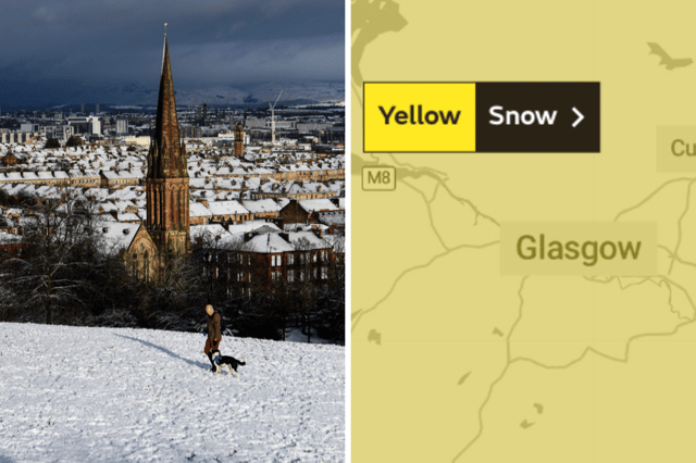 The Met Office has issued a yellow weather warning for snow across the whole of Glasgow.