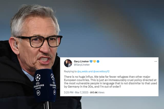 Gary Lineker will be “spoken to” by the BBC after he appeared to compare the UK government’s controversial new asylum policy to Nazi Germany. Credit: Getty Images