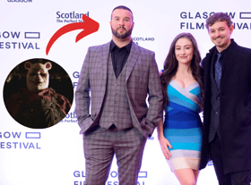 The cast of Winnie the Pooh: Blood and Honey on the Red carpet for the UK premiere of the film at Glasgow Film Festival for Fright Fest at Glasgow Film Theatre. From left to right: Craig-David Dowsett, Amber Doig-Thorne, and Nikolai Leon