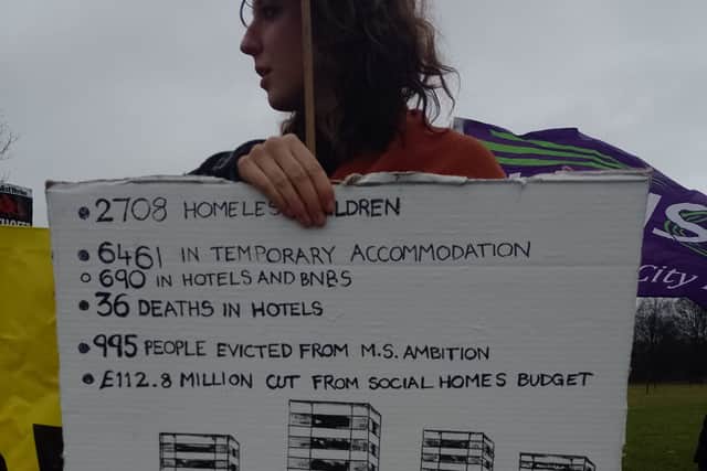 Demonstrators attended the site of the Muthu Glasgow River Hotel to protest the housing of refugees in short-term accommodation, and present their Glasgow solution.