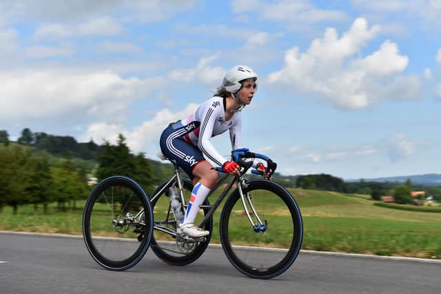 Hannah Dines of Great Britain in action in the WT2 Time Trial during the Time Trials on Day 2 of the UCI Para-Cycling Road World Championship on July 30, 2015 in Lucerne, Switzerland