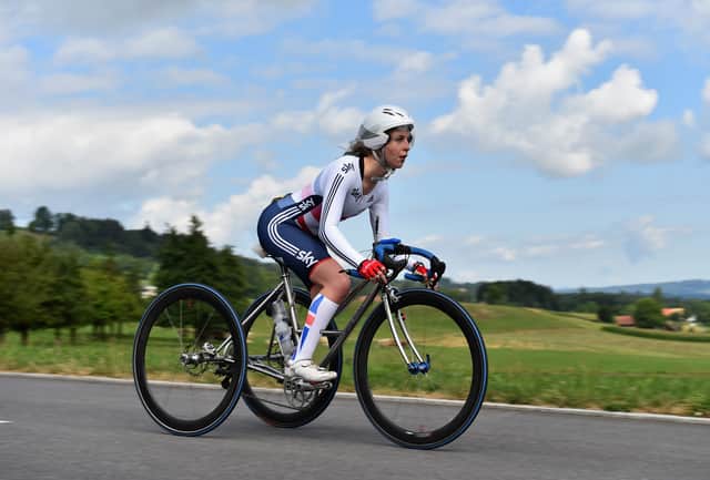 Hannah Dines of Great Britain in action in the WT2 Time Trial during the Time Trials on Day 2 of the UCI Para-Cycling Road World Championship on July 30, 2015 in Lucerne, Switzerland