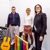 L-R Andrew Fleming-Brown (MD SWG3), Meryl Gilbert (Arts   Business Director SWG3) and Sandra Schembri (CEO Nordoff and Robbins) (Pic: Ian Hanlon) 