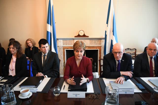 Scotland’s outgoing First Minister Nicola Sturgeon chairs her final cabinet meeting at Bute House.