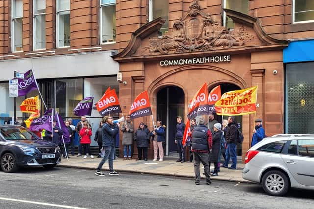 Members and representatives from UNISON, Unite and GMB protested on Albion Street on Wednesday, calling for more money to fund services.