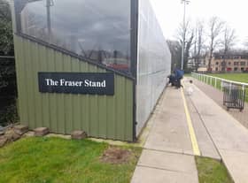 The Fraser Stand at Hillhead Sports Club, opened in August 2015, is fully covered and includes provision for three disabled spectators (Image: Gary Kitchener, Barney the dog, Andy Scott)