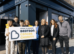 L- R: Former Patient Lynsey Haggarty and her family, Michelle Martin (Nurse), Morgan Cunningham (Director of Fundraising Beatson), Valentina and Nico Simeone