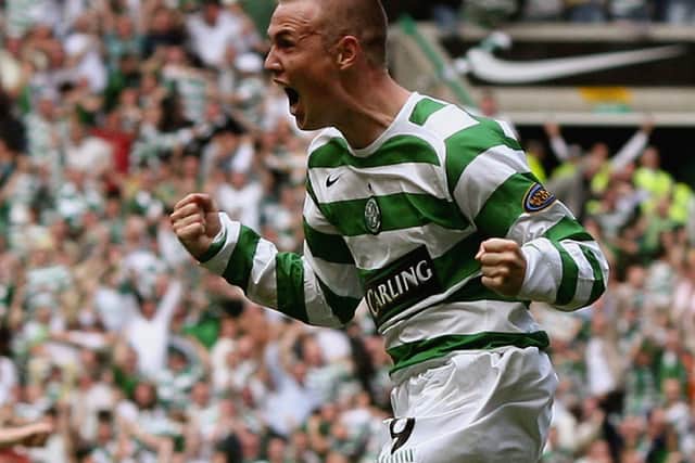 Kenny Miller of Celtic celebrates after scoring against Rangers in September 2006