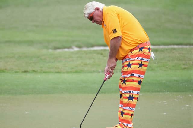 John Daly putts on the first green during round one of the Insperity Invitational at The Woodlands Country Club on May 03, 2019 in The Woodlands, Texas.