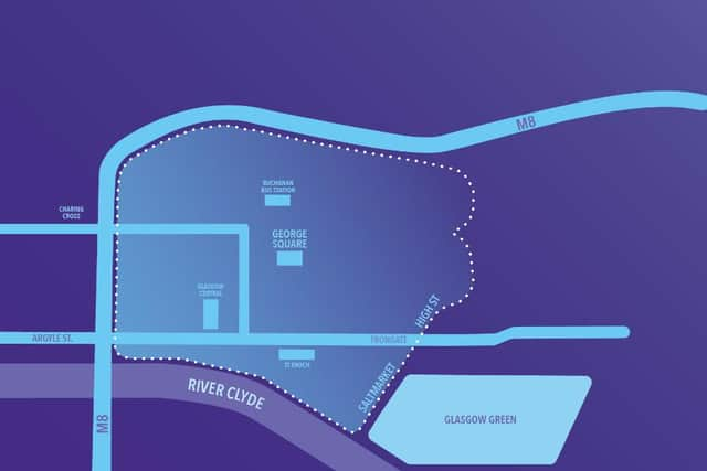 A map of the LEZ boundaries in Glasgow City Centre created by Glasgow City Council