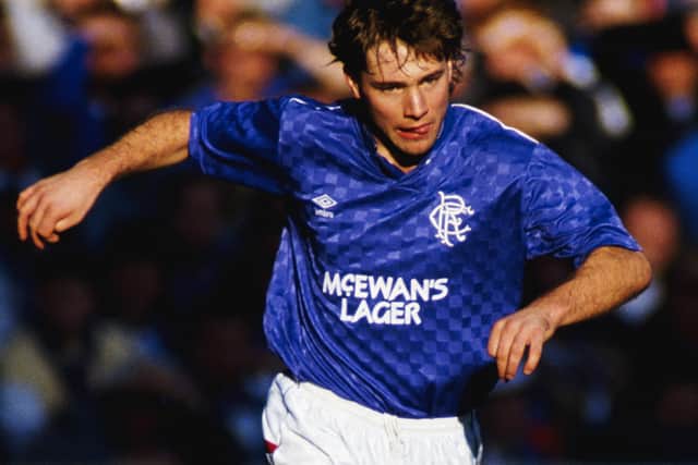 Ally McCoist of Rangers in action during a Rangers v Celtic game at Ibrox on October 17, 1987. 