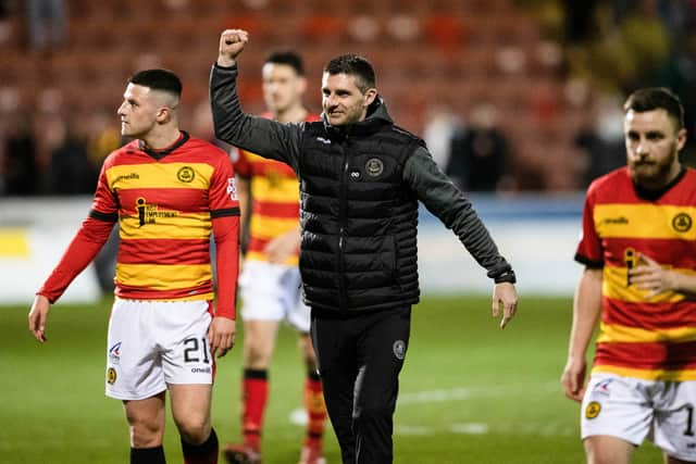 Partick Thistle Manager Kris Doolan celebrates at full time 