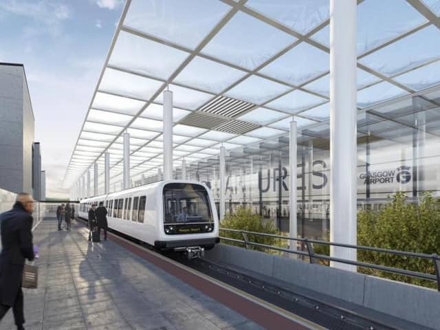 A computer generated image of what a Clyde Metro station could look like at Glasgow Airport