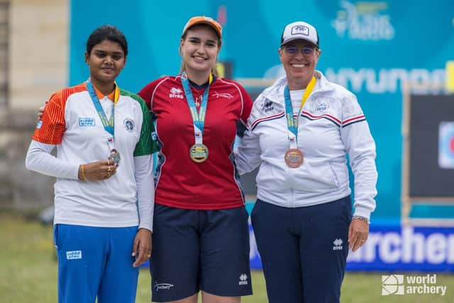 Proud medal winners at the Archery World Cup in Paris (photo: Dean Alberga, World Archery)