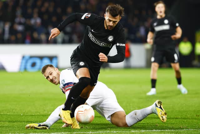 Sturm Graz’s Swiss forward Albian Ajeti (front) in action