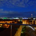 Glasgow’s skyline at night from the Finnieston balcony
