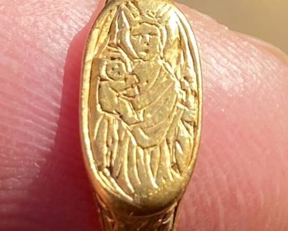 The 15th Century gold ring Matthew Hepworth found buried in a farmer’s field. 