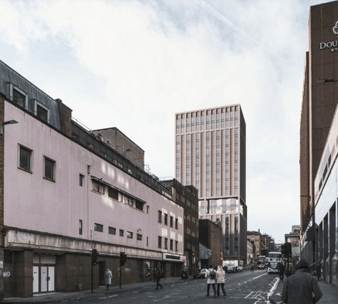 A CGI image of what the Aparthotel would look like, as seen walking up from Sauchiehall Street onto Cambridge Street
