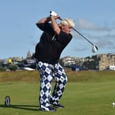 John Daly of the United States drives during the Champion Golfers' Challenge ahead of the 144th Open Championship at The Old Course on July 15, 2015 in St Andrews, Scotland