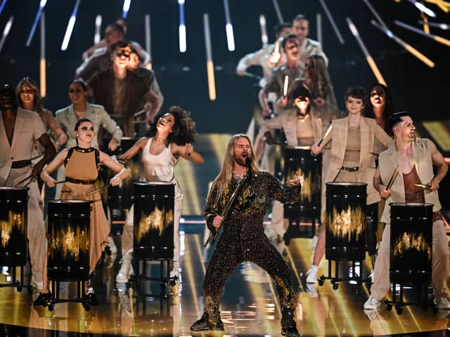 Sam Ryder, the UK Eurovision entrant in 2022, performs during the final of the Eurovision Song contest 2023.