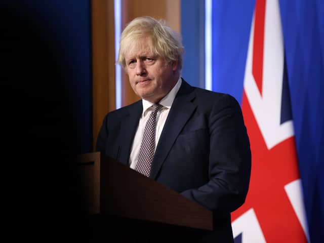 Prime Minister Boris Johnson speaks during a press conference after cases of the new Covid-19 variant were confirmed in the United Kingdom on November 27, 2021 in London, England. UK authorities confirmed today that two cases of the new Omicron Covid-19 variant, which had prompted a flurry of travel bans affecting several countries in Southern Africa, were found in the UK. (Photo by Hollie Adams/Getty Images)