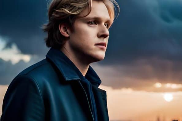 BlueWillow, please design an original album cover for Lewis Capaldi that captures the raw emotion and vulnerability present in his heartfelt ballads. Infuse the cover with a balance of light and shadow, representing the highs and lows of his music. Incorporate a portrait of Lewis Capaldi, emphasizing his expressive eyes and soulful demeanor. Surround him with elements that symbolize his introspection and personal journey, such as winding roads, open landscapes, or raindrops. Use a color palette that conveys both warmth and melancholy, reflecting the emotional depth of his songs. Ensure the album cover resonates with the authenticity and relatability that Lewis Capaldi brings to his music, drawing listeners in with its captivating visual narrative.