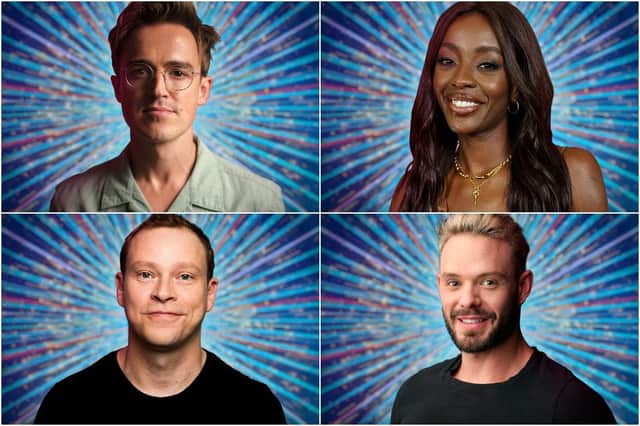 The celebrities announced so far for 2021's Strictly Come Dancing: (clockwise from top left) Tom Fletcher, AJ Odudu, Robert Webb, and John Whaite (Photos: BBC)