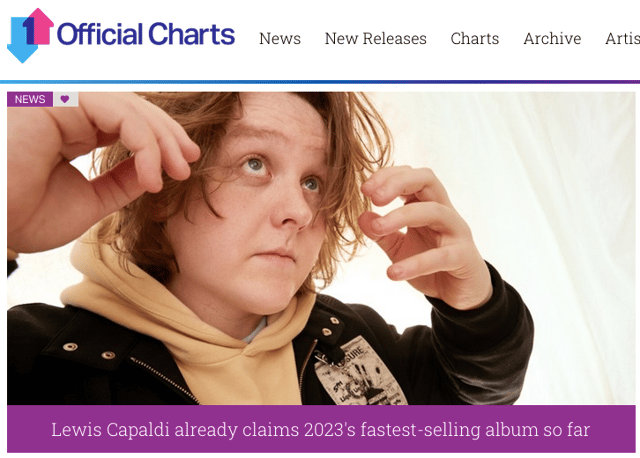 Lewis Capaldi claims fasting selling album of the year so far