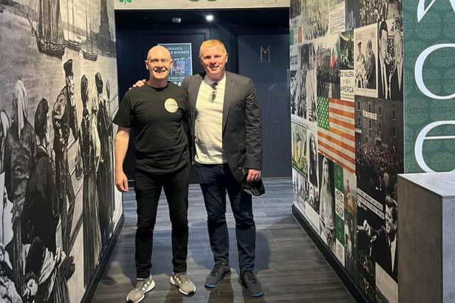 Neil Lennon poses with a member of staff (Image: Grace’s Irish Sports Bar - Facebook)