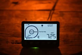 A smart meter displaying electricity usage is seen in a domestic property in south London.  Photo for illustrative purposes.