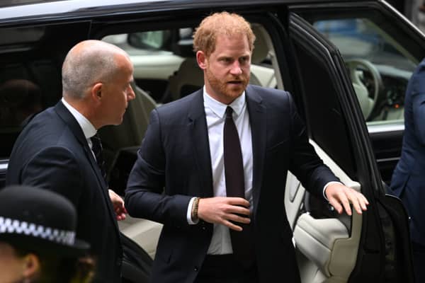 Prince Harry, Duke of Sussex arrives to give evidence at the Mirror Group Phone hacking trial at the Rolls Building at the High Court on June 6, 2023. (Photo by Leon Neal/Getty Images)