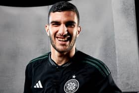 Liel Abada models the new Celtic away kit for season 2023/24 (Image: @CelticFC)