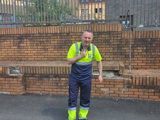 Cleansing workers in Glasgow have to wear heavy work-gear which gets sweltering inside the already roasting bin lorry cab