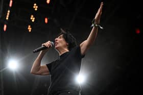 Texas' Sharleen Spiteri performs on the Pyramid Stage on day 3 of the Glastonbury festival. (Photo by OLI SCARFF/AFP via Getty Images)