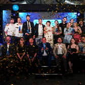 All the winners from the Scran food and drink awards pose for a picture on stage