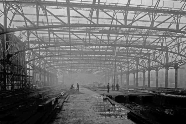 Glasgow Central under construction - by this point Grahamston was buried underneath the foundation
