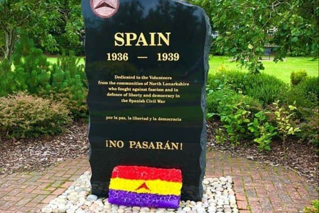 The memorial stone for the Lanarkshire fighters that died in the Spanish Civil War lies in the Duchess of Hamilton Park in Motherwell