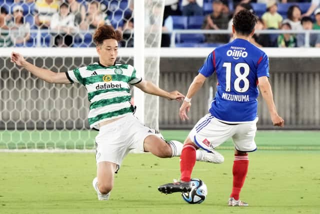 Yuki Kobayashi of Celtic in action during the preseason friendly match against Yokohama F. Marinos
