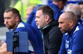 Michael Beale, manager of Rangers watches on from the Ibrox dugout