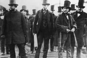 From left to right; Engineers John Scott Russell, Henry Wakefield, designer Isambard K Brunel and Lord Derby at the first launching ceremony of the Great Eastern ship. Scottish naval architect and civil engineer John Scott Russell (1808 - 1882) was born in Parkhead in Glasgow and graduated from the University there aged 13. He had considered a religious career but his fascination with steam and design inspired him to set up a coach company instead. Unfortunately in 1834 he became responsible for the first fatal automobile accident in Scotland in which four passengers died. This ended his business and he turned to ship design instead, pioneering experimental wave-line vessels for the Union Canal Company and, with Brunel, making the steamer ‘Great Eastern’ possible despite its size. He also worked as a journalist specialising in railway articles and owned his own shipyard.