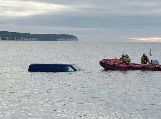 Driver of a van was left red faced after it floated out to sea