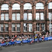 UCI cyclists arrived in Glasgow later than expected due to a protest against new fossil fuel facilities in Scotland