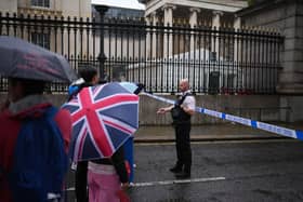 LONDON, ENGLAND - AUGUST 8: Police restrict access outside the British Museum on August 8, 2023 in London, England. The Metropolitan Police said they were called to Museum Street at 10AM after a reported stabbing. A man was subsequently taken to the hospital with a stab wound and another was arrested on suspicion of Grievous Bodily Harm. (Photo by Carl Court/Getty Images)