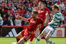 Kyogo Furuhashi makes it 2-1 to Celtic against Aberdeen (Credit: SNS Group)