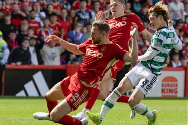 Kyogo Furuhashi makes it 2-1 to Celtic against Aberdeen (Credit: SNS Group)