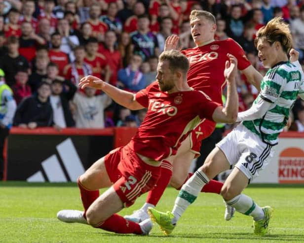 Kyogo Furuhashi makes it 2-1 to Celtic against Aberdeen (Credit: SNS Group)