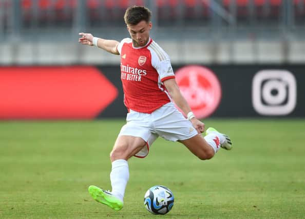 Arsenal left-back Kieran Tierney has been linked with a return to Celtic all summer (Photo by Stuart MacFarlane/Arsenal FC via Getty Images)
