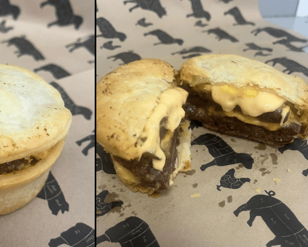 Witness the cross-section of the fabled Big Mac Pie next to its visage as seen behind the butchers glass.